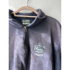 Roots Canada Blue/Gray Embroidered Heavyweight Quarter Zip Sweatshirt Size XXL